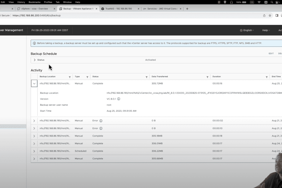 VMware VCP-DCV: Configuración copia seguirdad y restauración vCenter Server