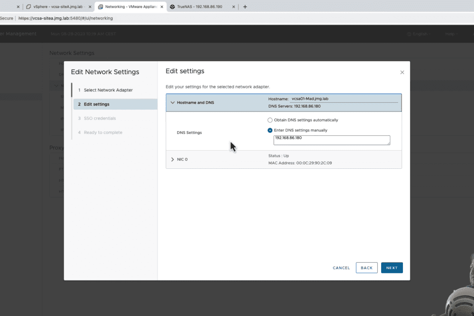 cambio nombre red VMware vCenter Server